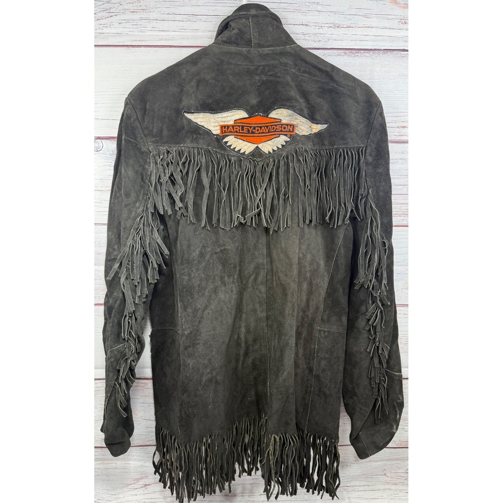 Vintage Pioneer Wear Harley Davidson Leather Fringe Jacket Mens 42 Black Western